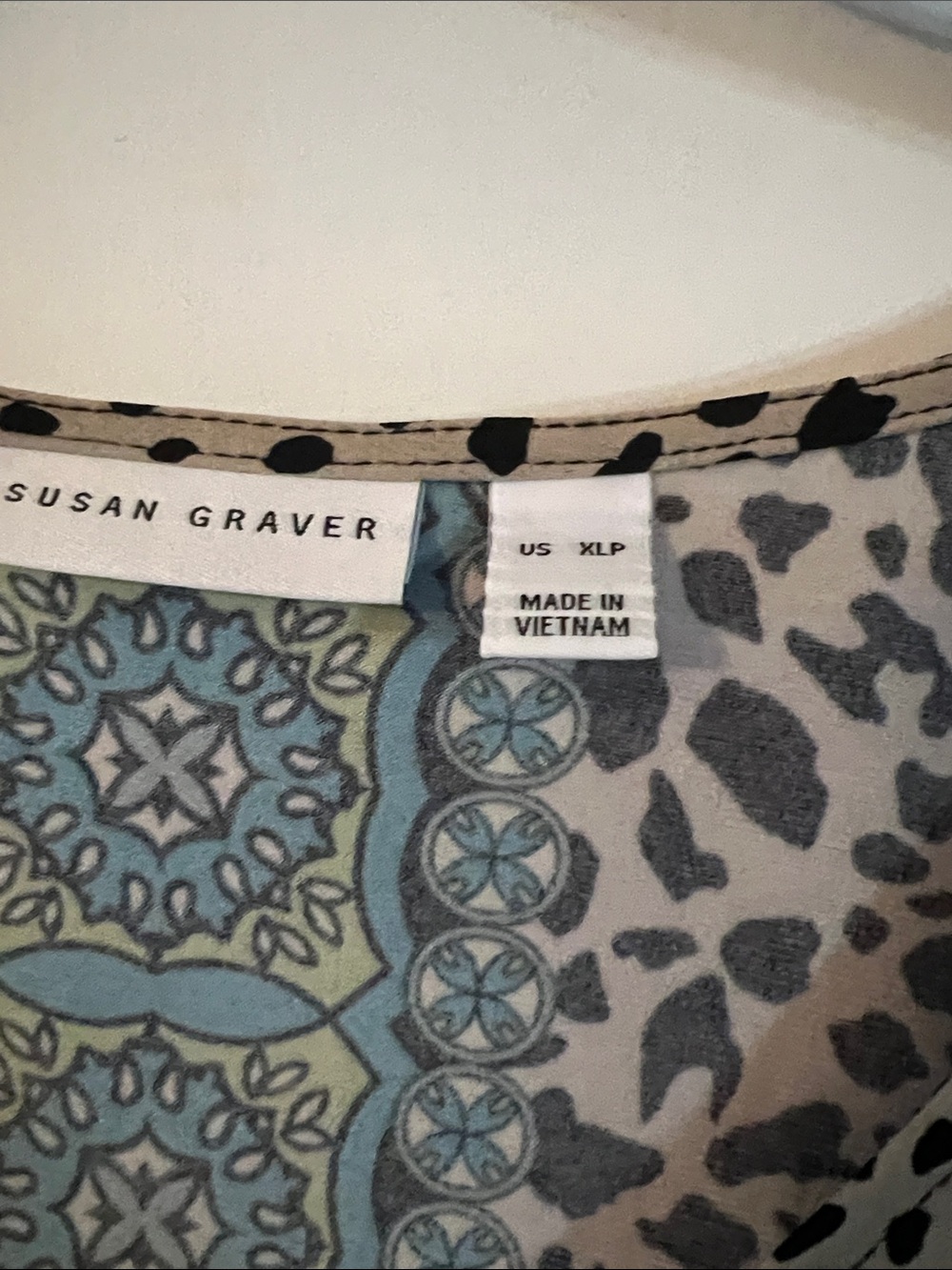 Susan Graver Beige and Black Animal Print Tunic with Teal Trim - Picture 2 of 2